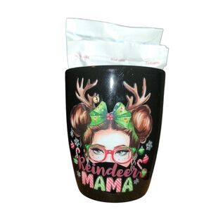 Reindeer Mama Black Mug With Hot Cocoa